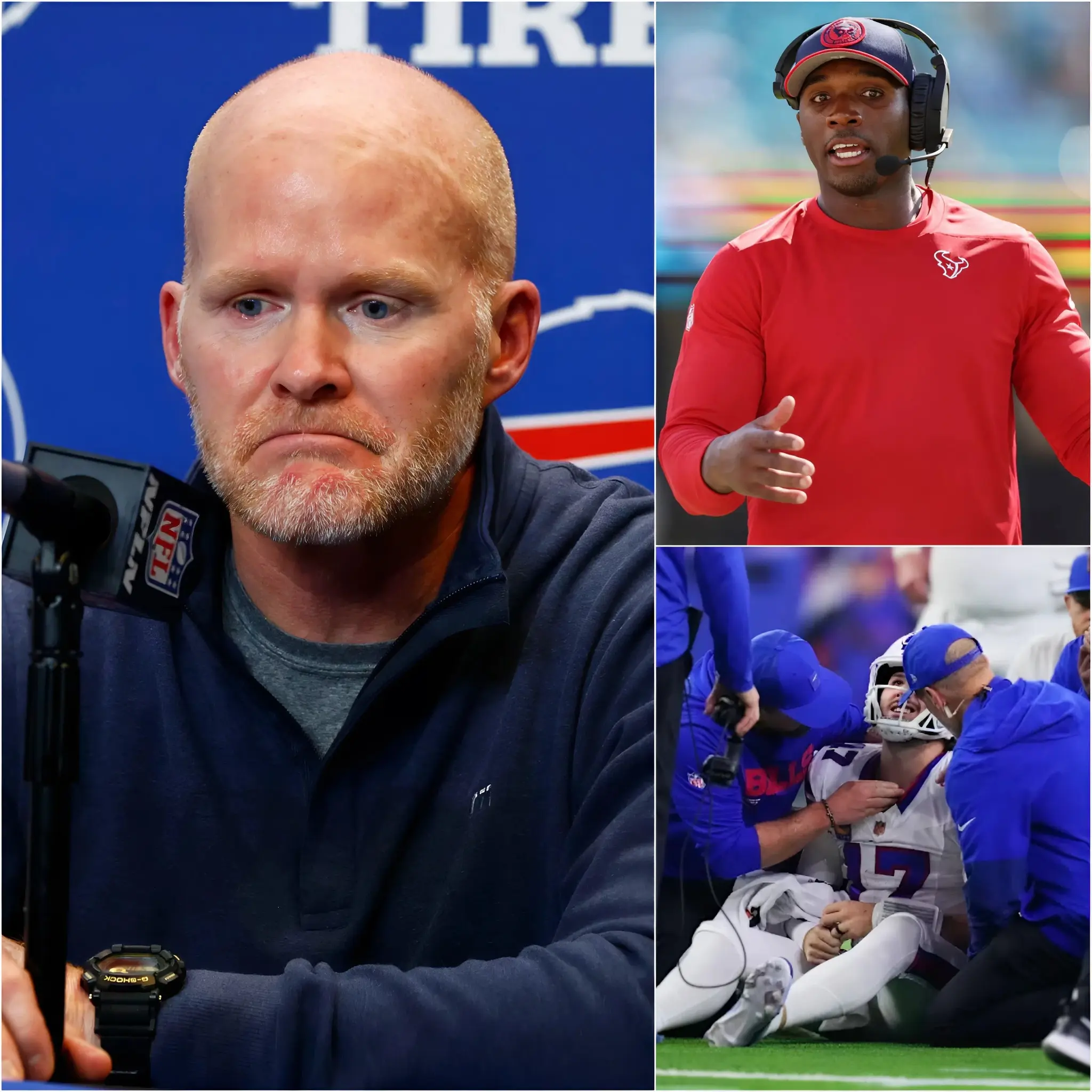 Cover Image for Head coach Sean McDermott shocked the entire NFL world when he unexpectedly released a 10-second video showing the Texas team’s entire cheating action against Josh Allen. He strongly demanded that the NFL revoke the Texas team’s playing rights. Immediately after that, the Texas coach responded harshly with a 17-word statement, forcing the NFL to issue a penalty within five minutes. However, what was even more shocking was the behavior of the Texas players toward the Buffalo Bills…