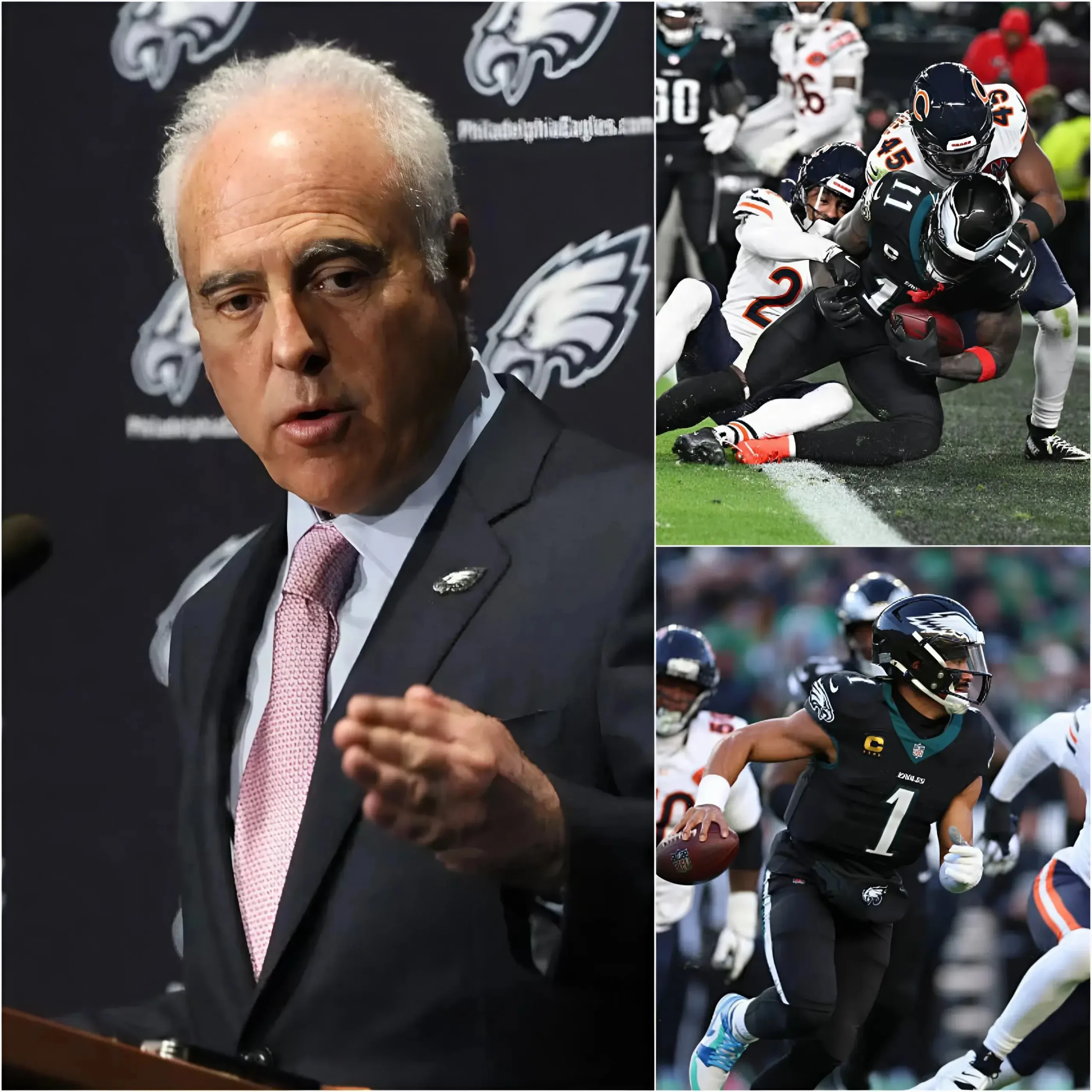 Cover Image for 30 MINUTES AGO: After the Philadelphia Eagles lost to the Chicago Bears, team president Jeffrey Lurie angrily announced the removal of six players from the roster. He angrily declared, “They have disgraced this jersey and do not deserve to wear it another second…”, shocking fans across the league. DETAILS BELOW 👇👇