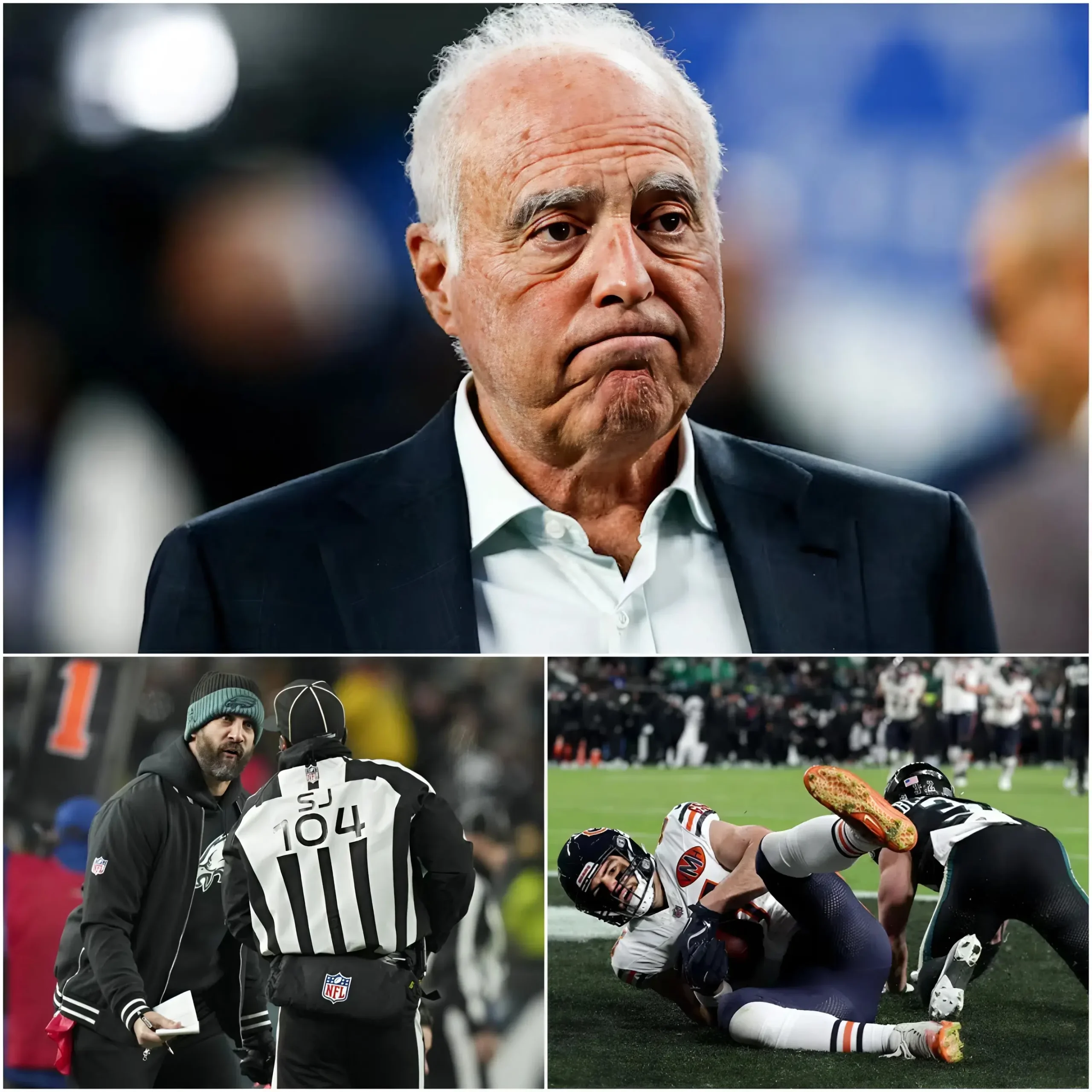 Cover Image for 🚨🚨HOT NEWS: Jeffrey Lurie, owner of the Philadelphia Eagles, is furious like never before. After the 15–24 loss to the Chicago Bears, he couldn’t stay silent in the face of what he called “completely biased” decisions by the officiating crew. Lurie immediately made a shocking move: spending $10 million to review the entire game and every decision made by the referees, aiming to ensure fairness for his team. The results that followed left fans and the media on edge…